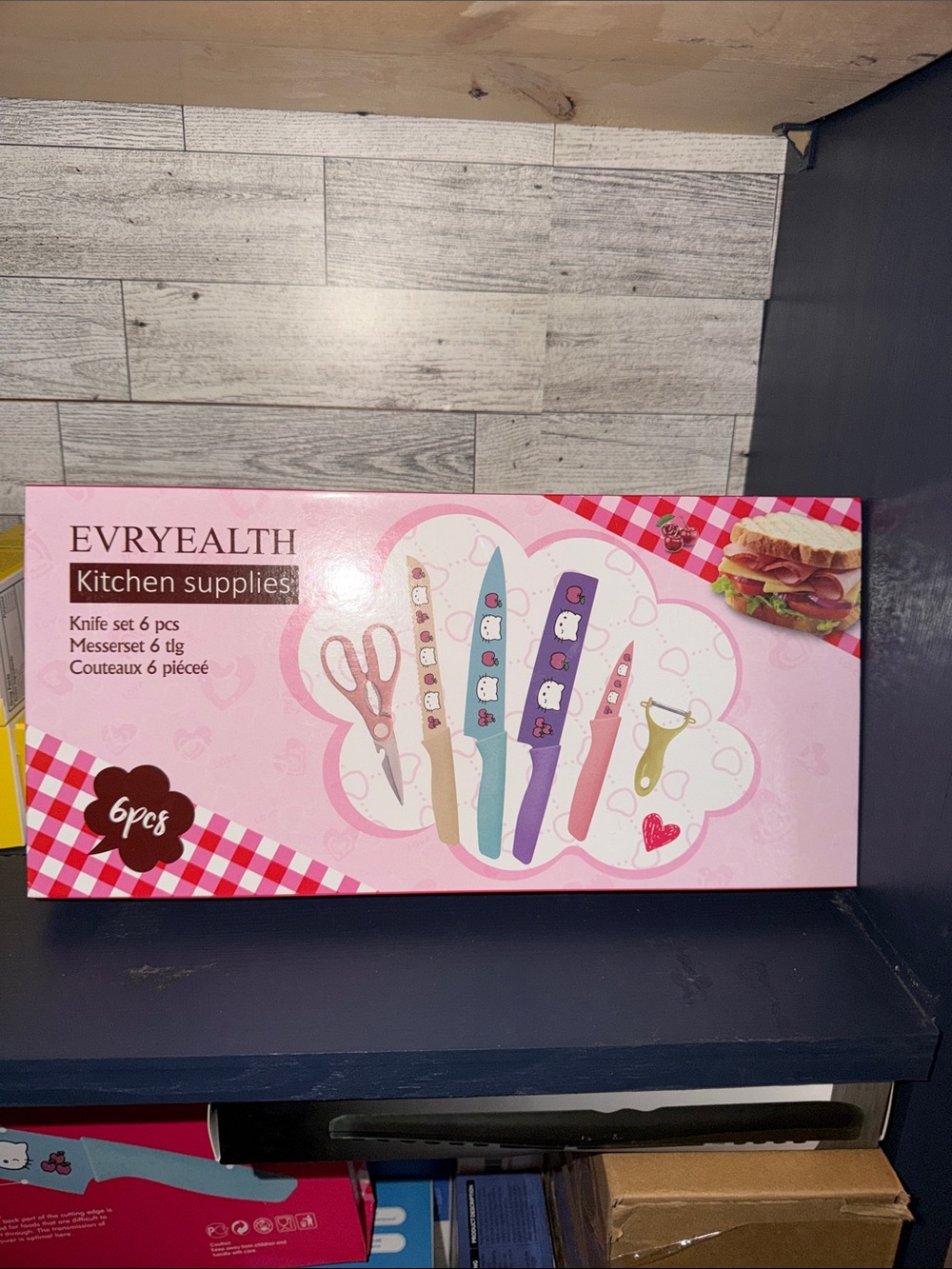 6 piece Hello Kitty multicolored Decorative Kitchen Knife Set Packaging